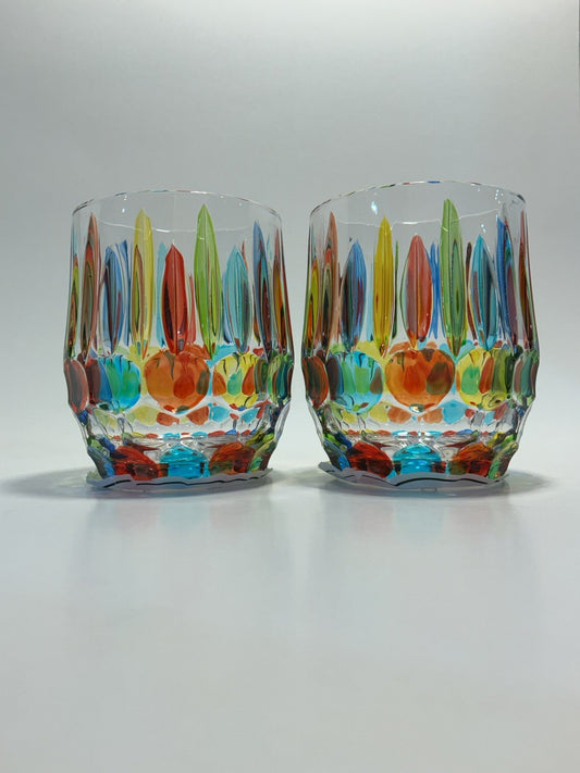 Gusto Buono Multicolor Glasses 2pcs Set Hand Painted Italian