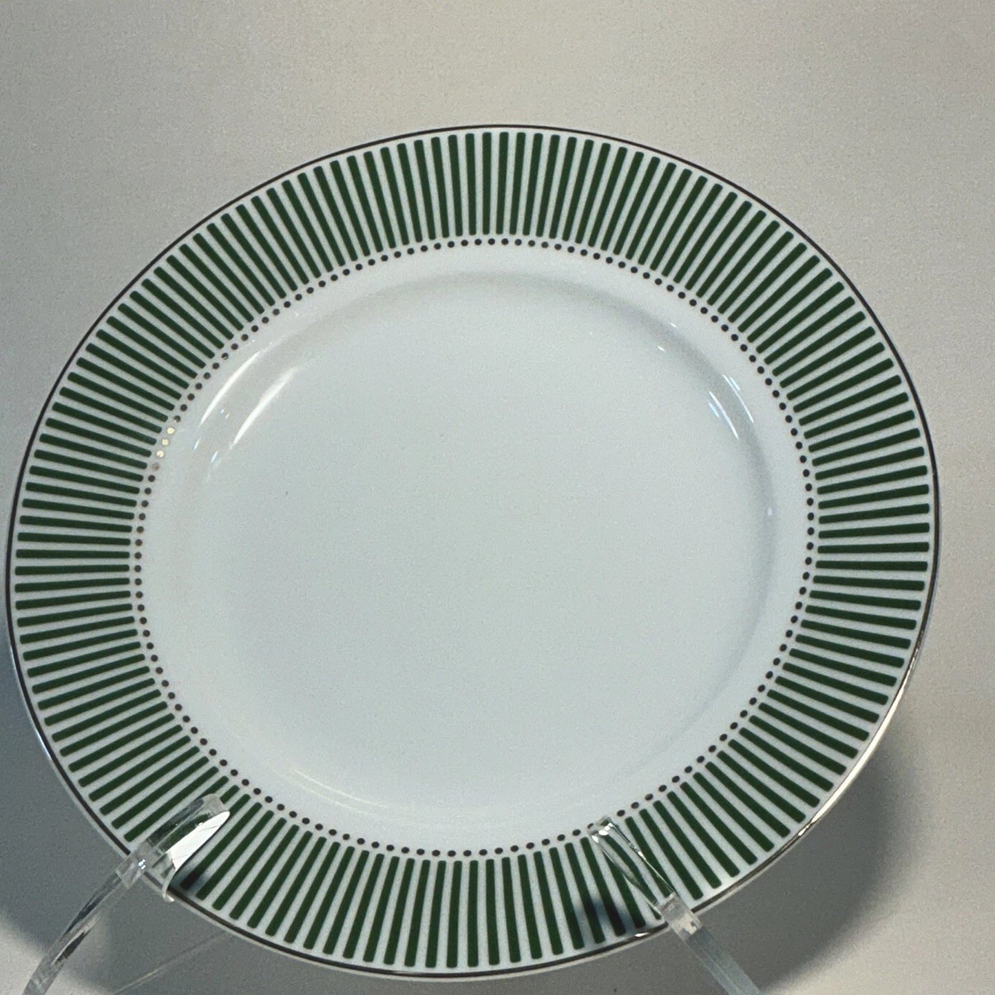Set of 3 Monterey Bay 7 1/2" Appetizer / Salad Plates, Green,white,gold Stripe