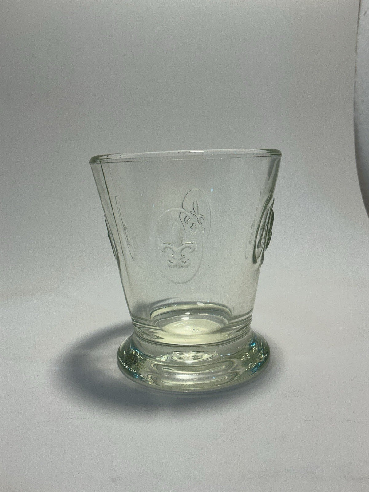 La Rochère France Fleur-De-Lis Tumbler 4” Clear Glass Cup EUC Embossed