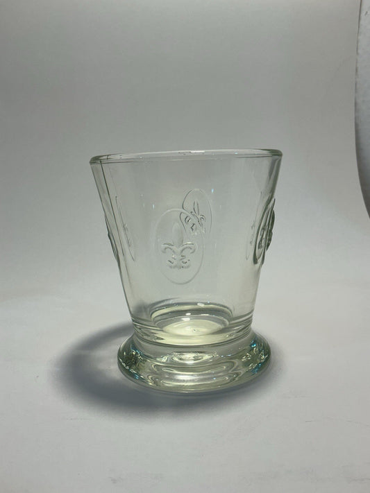 La Rochère France Fleur-De-Lis Tumbler 4” Clear Glass Cup EUC Embossed