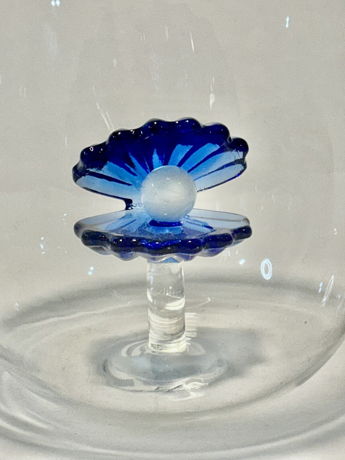Set of 3 Blue Floating Oyster Shell Pearl Stemless Wine Glass Set