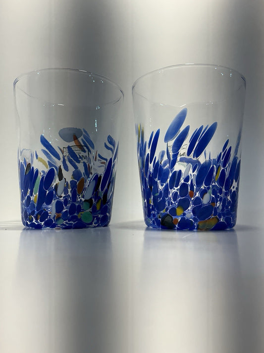 Murano Vetro Eseguito Drinking Glass Set Of 2 Blue/multi 8oz Made In Italy