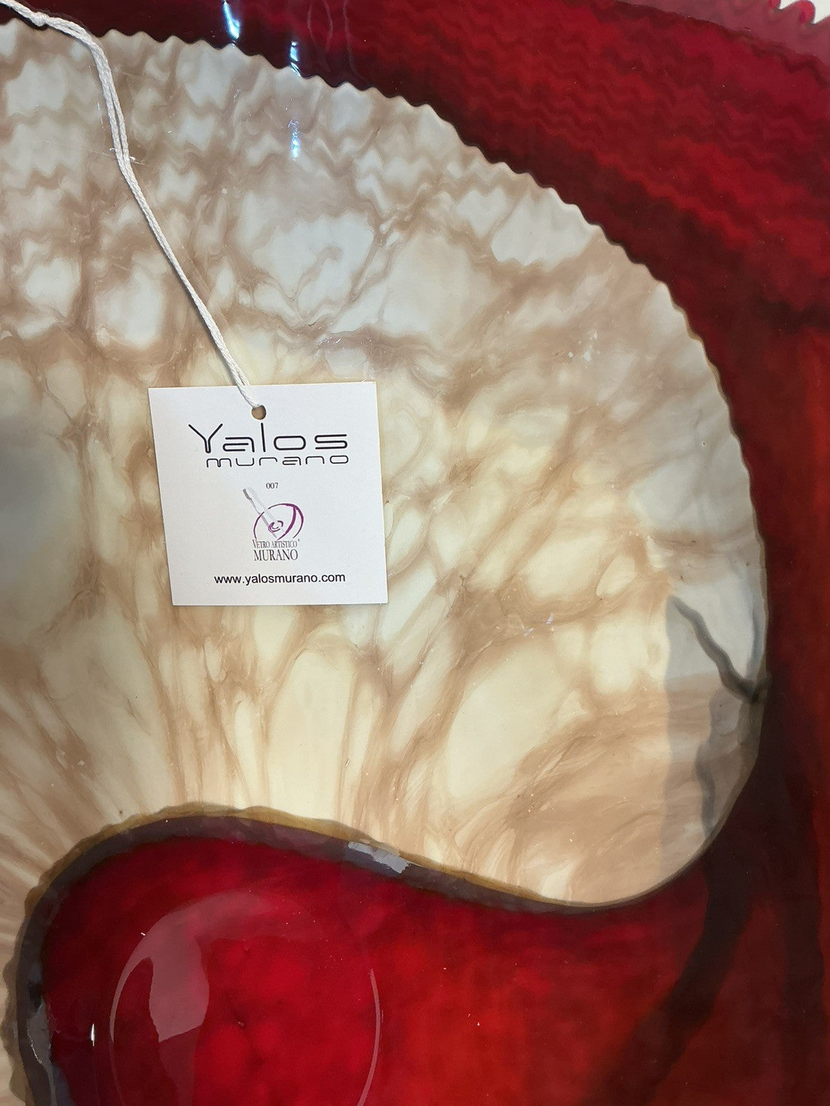 Yalos Murano  18.5 inches Iridescent Glass Abalone Mother of Pearl Folded Bowl