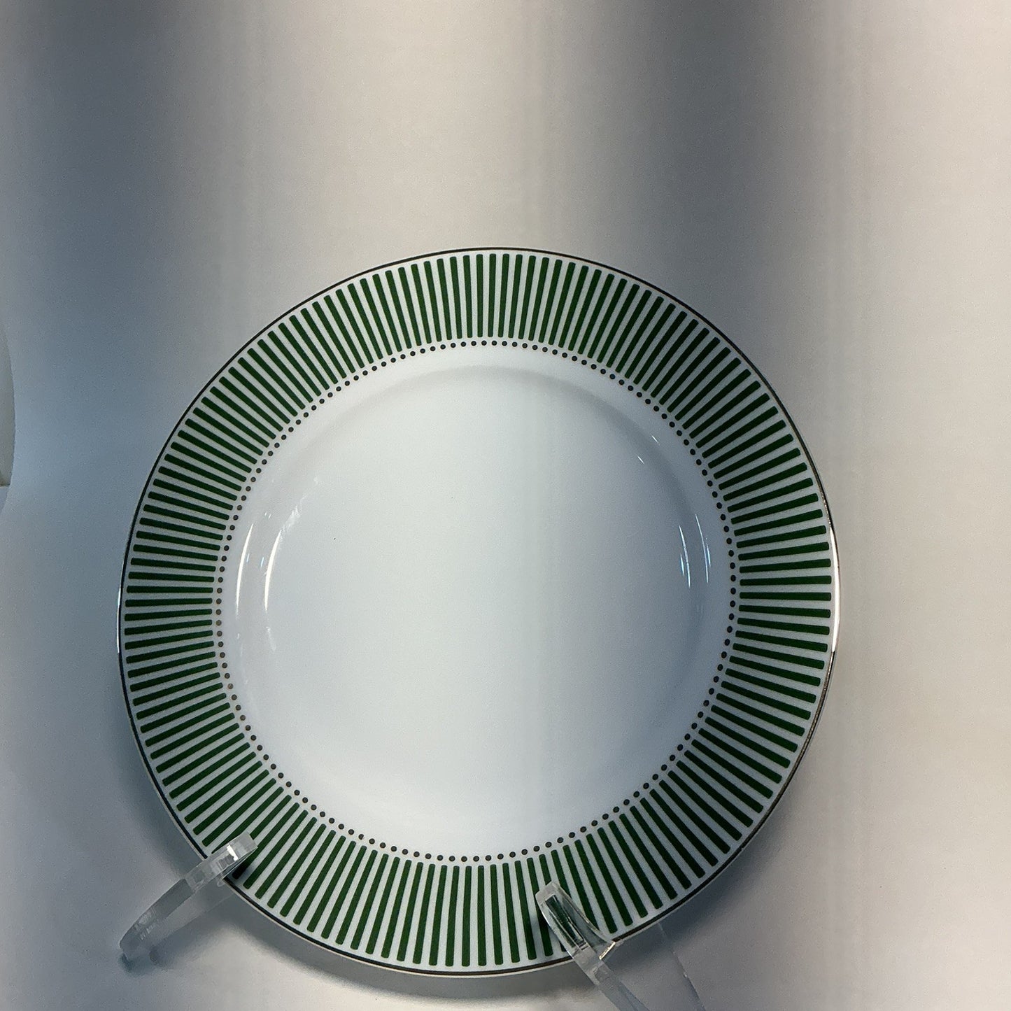 Set of 3 Monterey Bay 7 1/2" Appetizer / Salad Plates, Green,white,gold Stripe