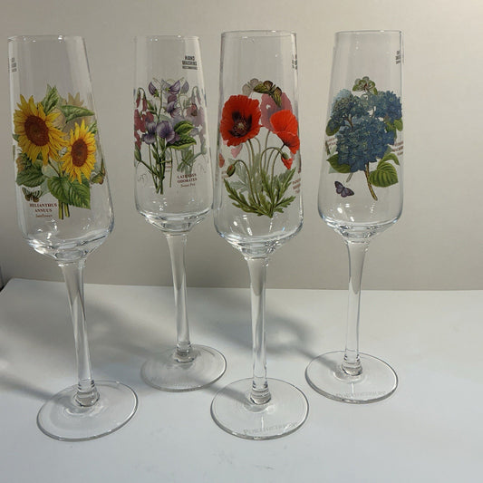 Botanic Garden by Portmeirion 12 Oz Glassware Wine Glasses 9.5” Set Of 4 Flowers