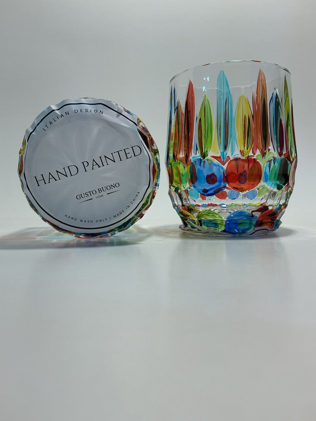 Gusto Buono Multicolor Glasses 2pcs Set Hand Painted Italian