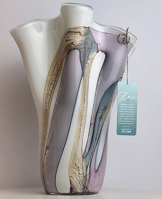 Zorza Polish Blown Glass Vase | White Gray Gold Marble | Handmade in Poland