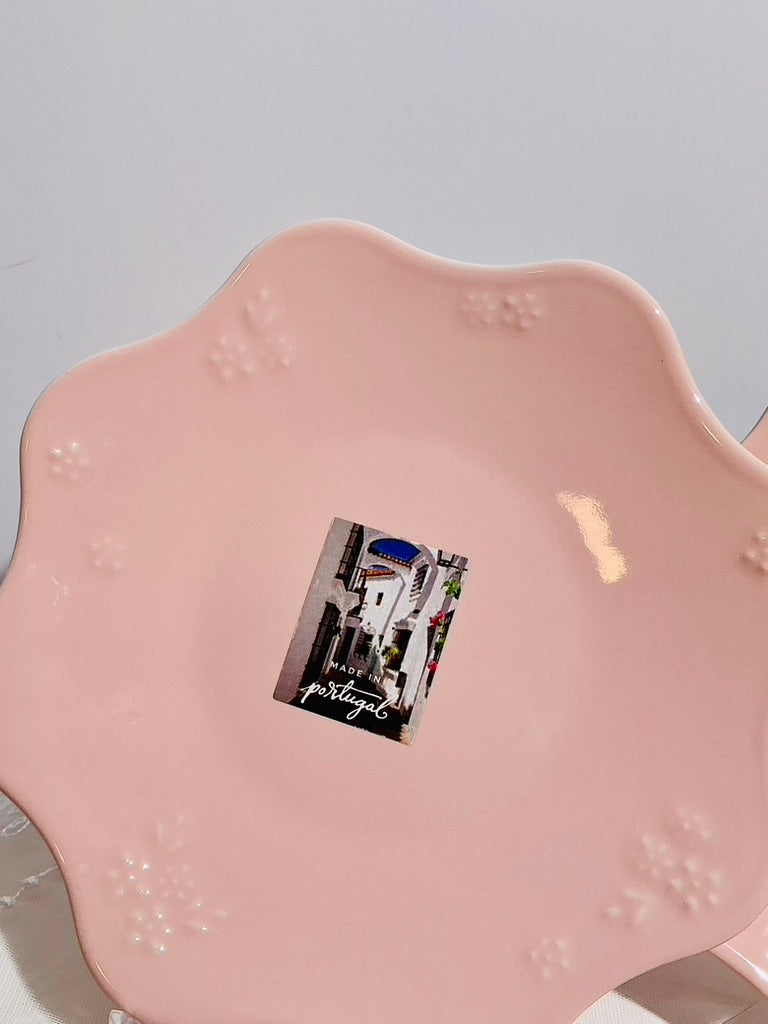 Matceramica Handcrafted Ceramic Set of 2 Vintage Salad Plates 8" Made in Portugal - Yellow / Pink