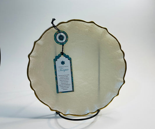 Akcam Salad/Dessert Plate off White with Gold Trim. Made in Turkey