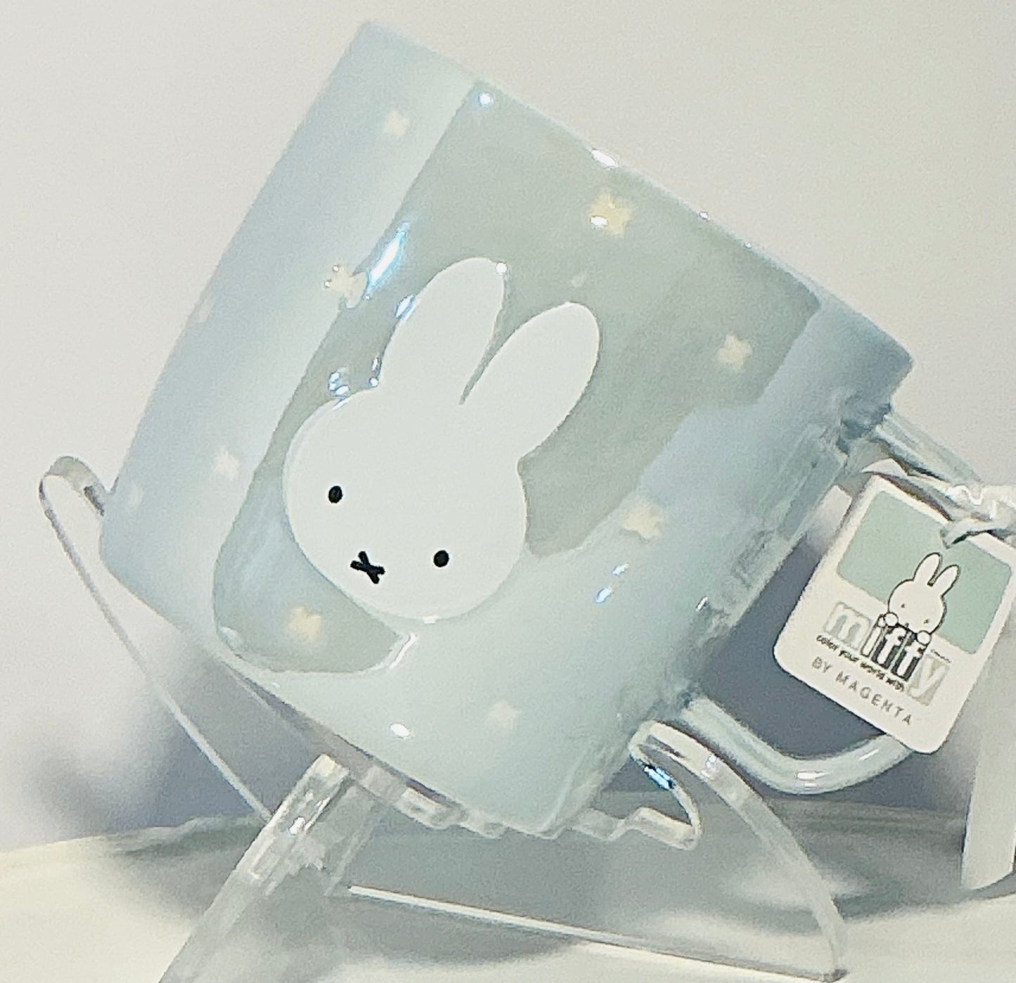 MIFFY By Magenta Bunny Rabbit Iridescent baby blue 18oz large ceramic mug.