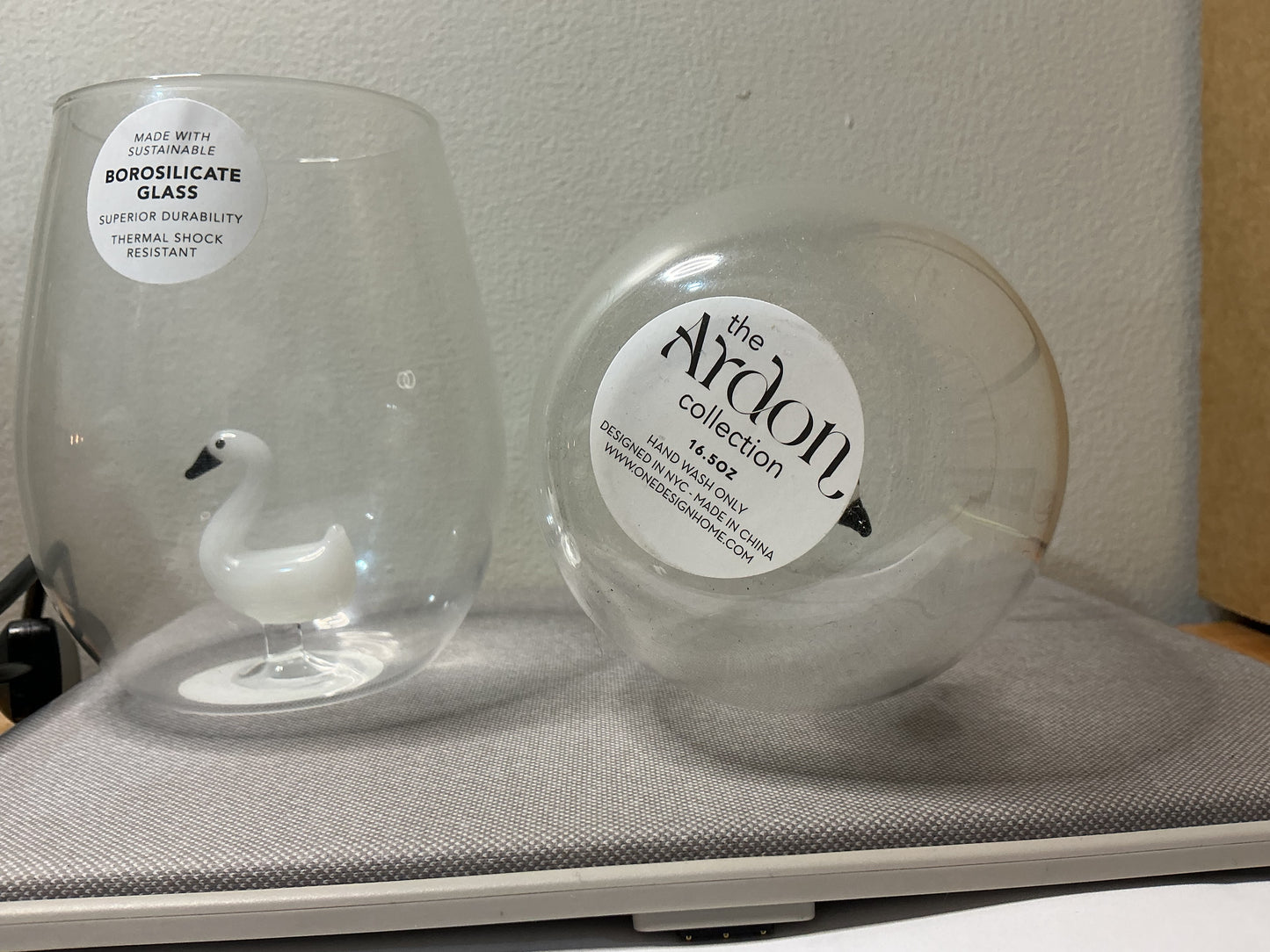 The Ardon Collection Swan Stemless Wine Glasses Set of 2 16.5oz