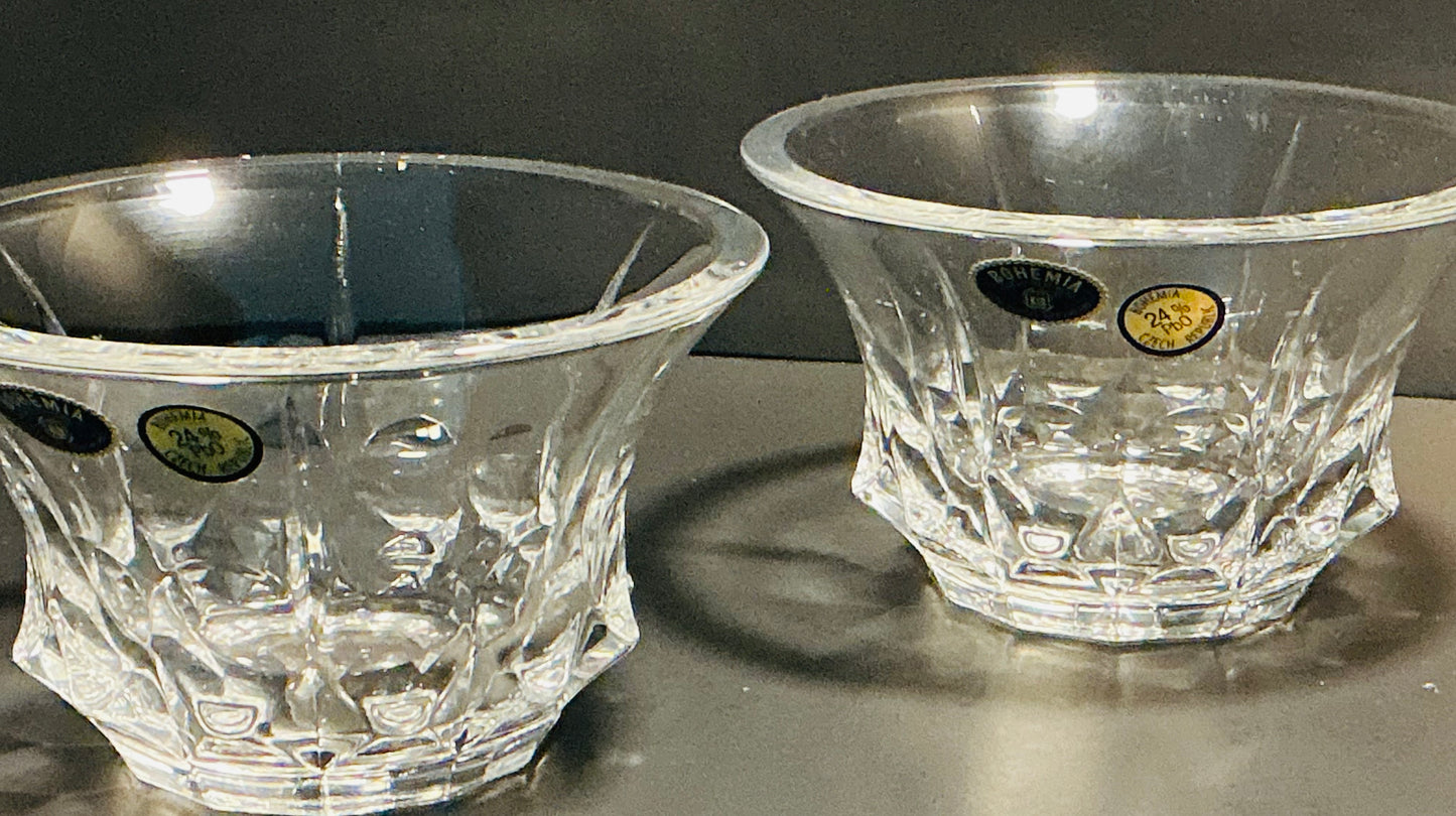 Bohemia 24 lead Crystal bowls set of 2 Crafted in the Czech Republic, Vintage from the Diamond collection.