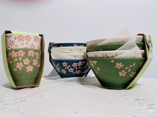 Jewel Sakura Cherry Blossom Ceramic Bowl & Tea Cup Set | Made in Japan