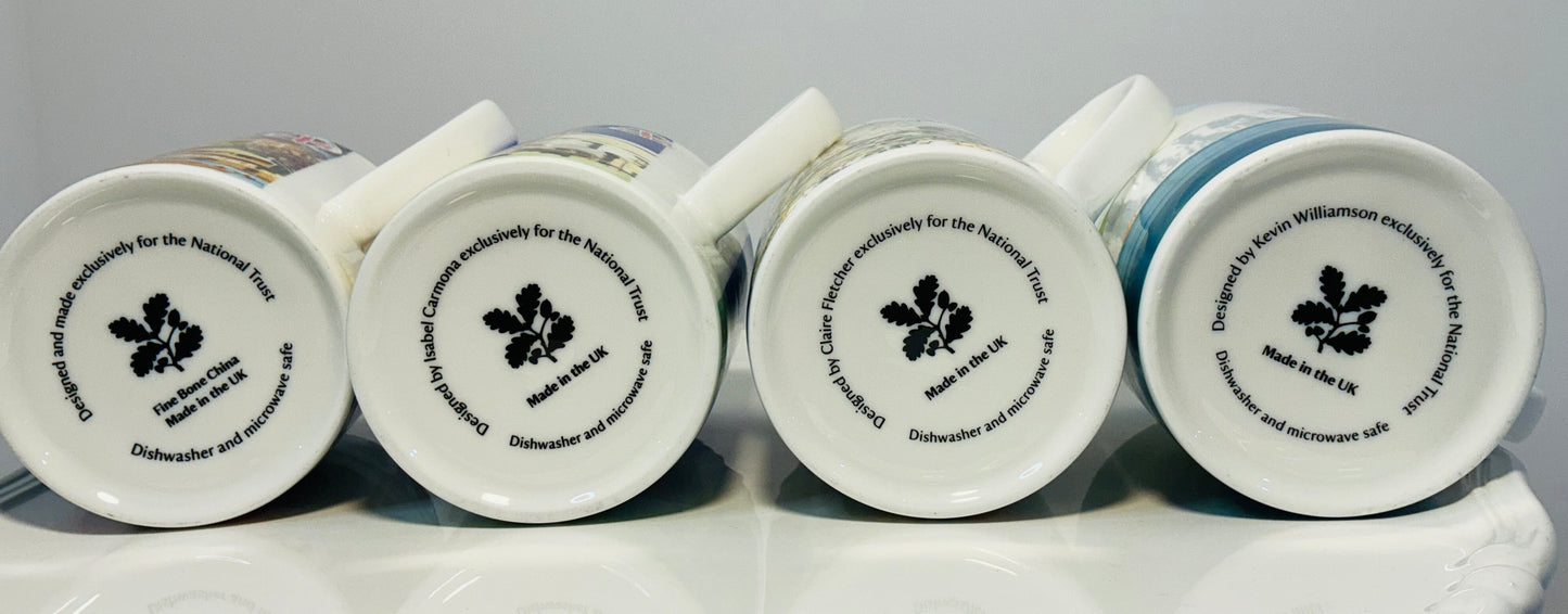 National Trust Exclusive China Set of 4 Different Themed Fine Bone China Mugs, Made in England