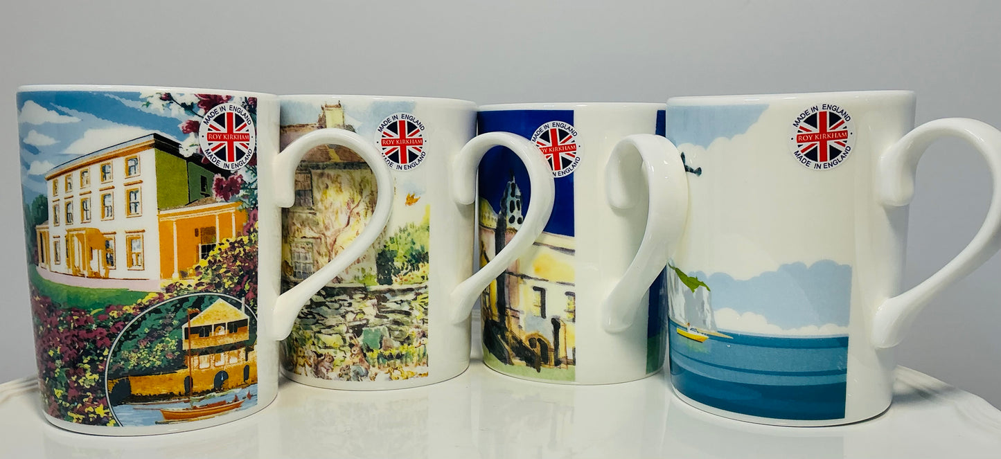 National Trust Exclusive China Set of 4 Different Themed Fine Bone China Mugs, Made in England