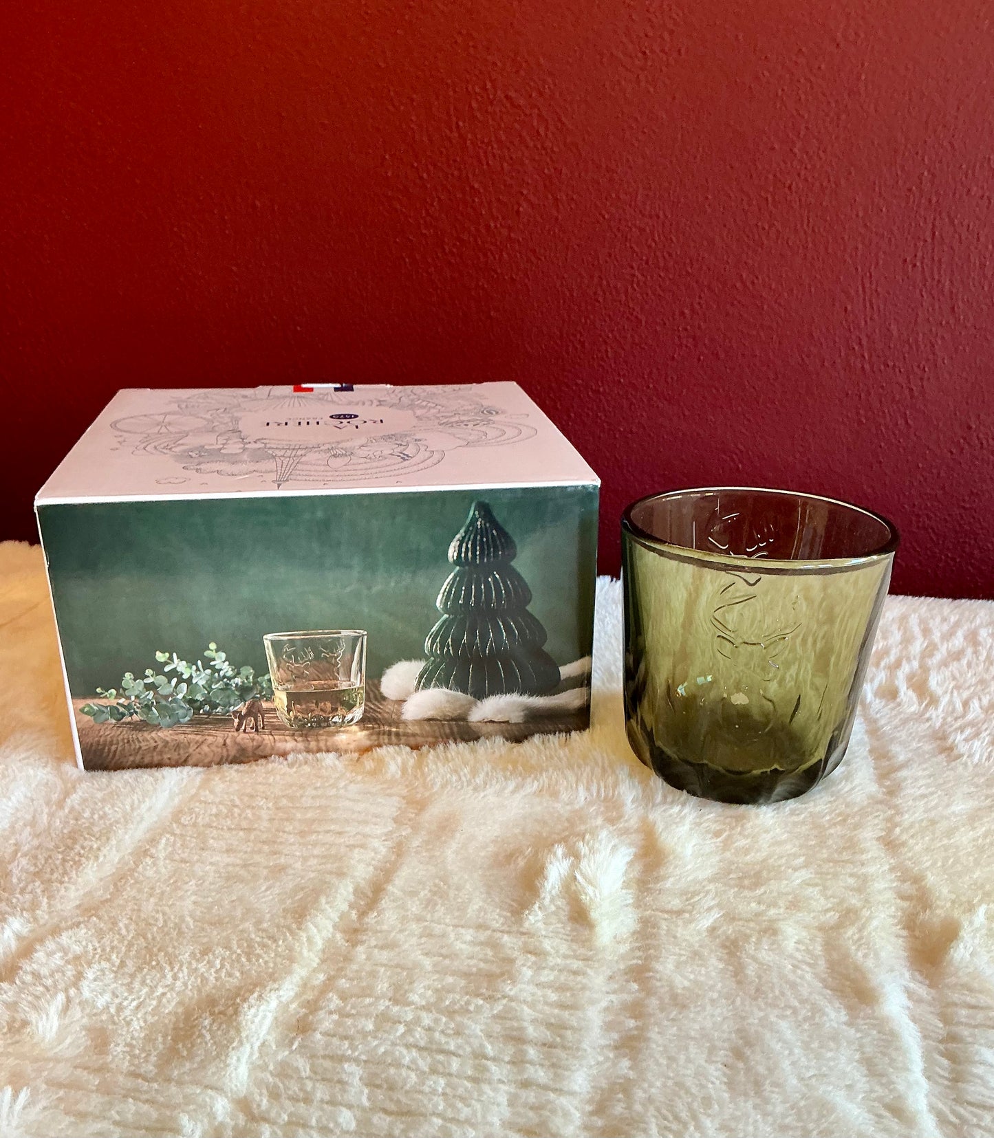 Set of 2 La Rochère Deer Head Whiskey Glass Tumbler 10.48 oz Olive Green