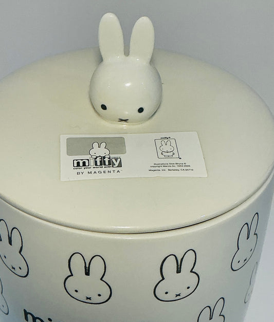 MIFFY by Magenta White and Gray Bunny Cannister/Jar w/ Lid. 6”W / 6”H (7.5” w/lid)