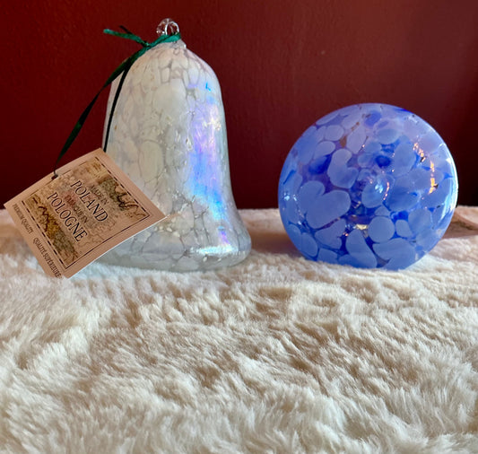 NEW Zorza Mouth Blown Glass Christmas Ornament Bell Shape White Poland 5"
