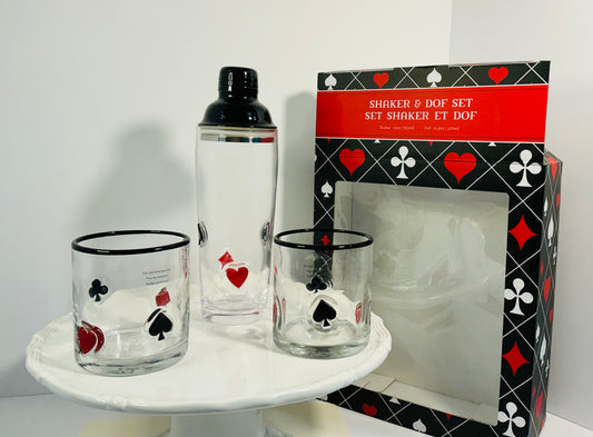 Anthropologie Dupe Poker Casino Set of Whiskey Glasses & Shaker