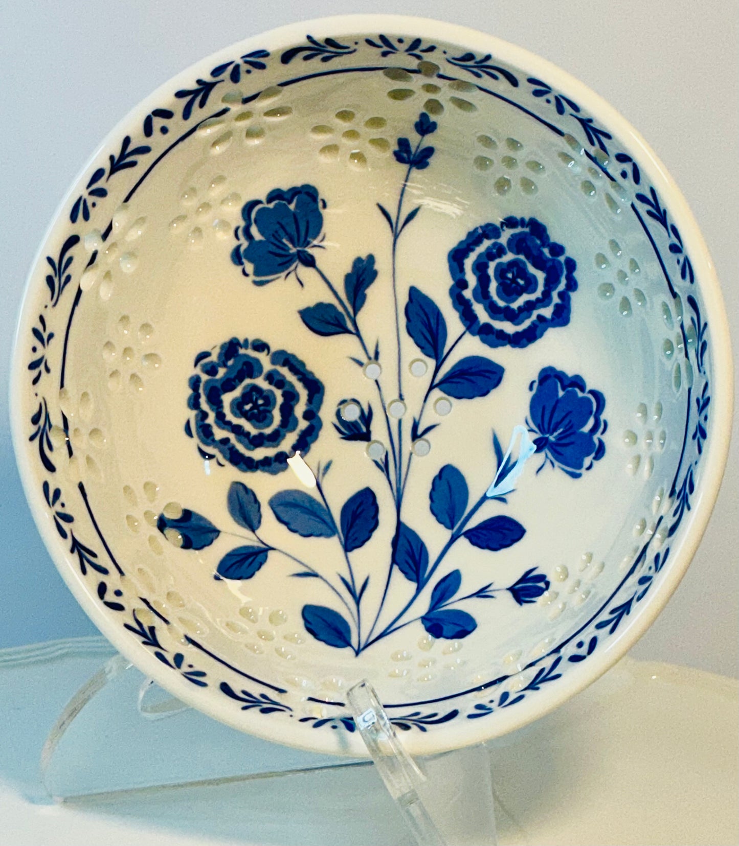 Prima Design Blue Floral Berry Bowl 6”x3.5”