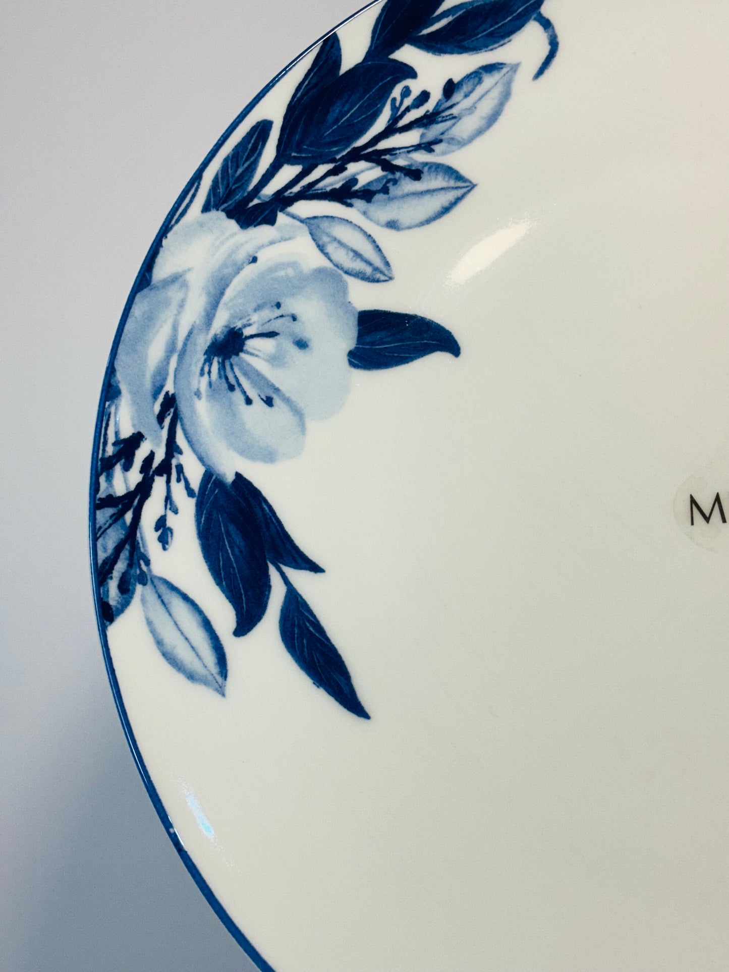 Mikasa DARCY 11” Dinner Plate adorned with a vivid blue floral pattern, crafted of Bone China