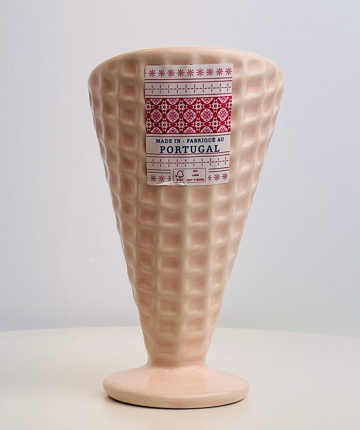 Pastel Ice Cream Sundae Cup OR Waffle Texture Glass Made in Portugal Pink Blue Yellow 4.75”