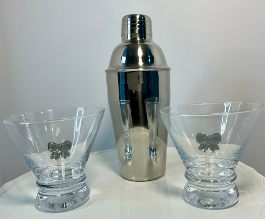 Dress your Drink, Set of 2 Stemless Martini Glasses and a Cocktail Shaker- Coquette Aesthetic Black