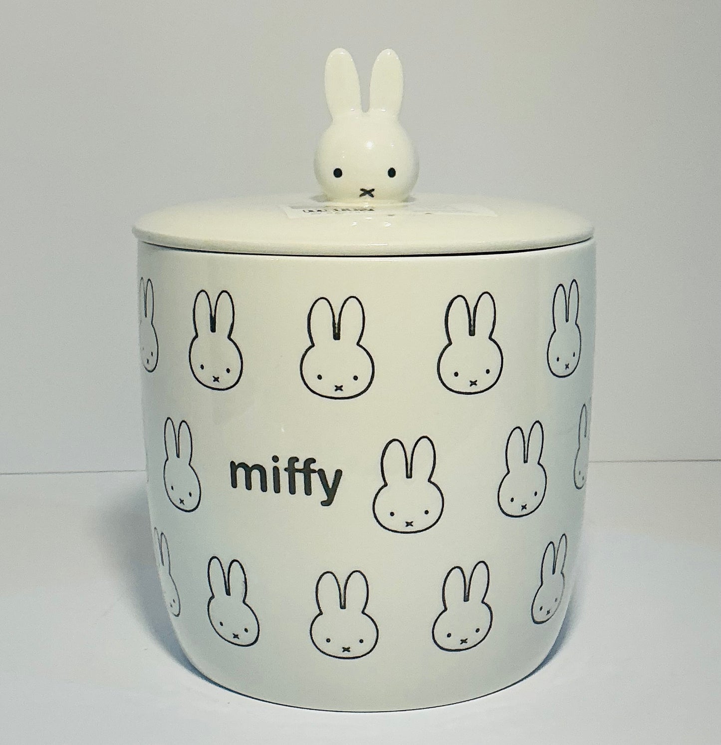 MIFFY by Magenta White and Gray Bunny Cannister/Jar w/ Lid. 6”W / 6”H (7.5” w/lid)