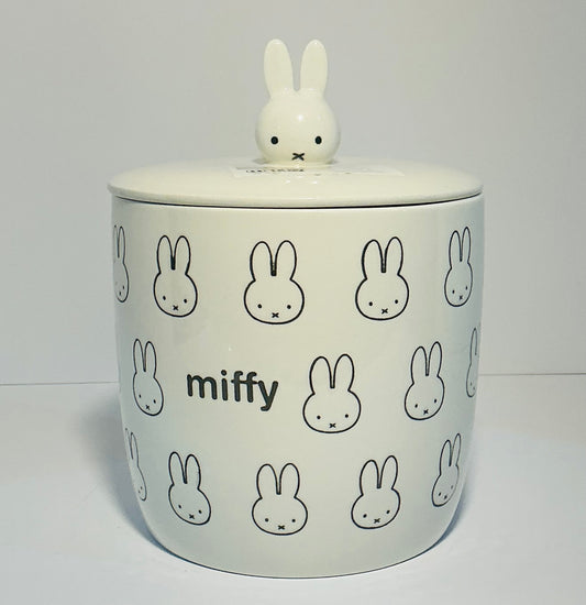 MIFFY by Magenta White and Gray Bunny Cannister/Jar w/ Lid. 6”W / 6”H (7.5” w/lid)