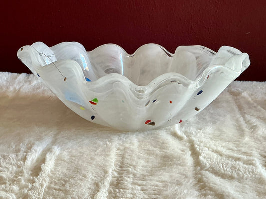 Confetti Hand Blown Glass Bowl Blue Red Green White Murano Italy