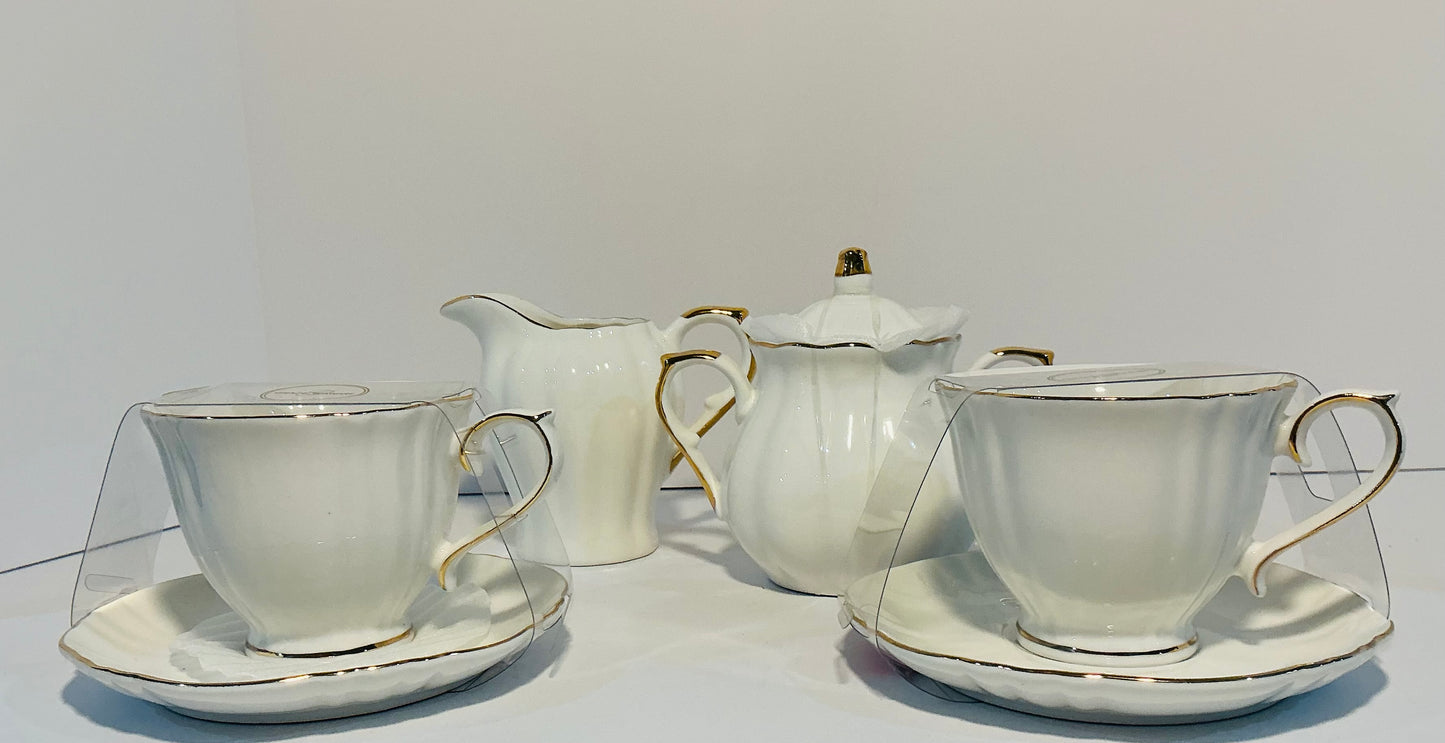 Grace’s Teaware Set of 2 Fine Porcelain Tea/Coffee cups & Saucers w/ creamer & sugar bowl