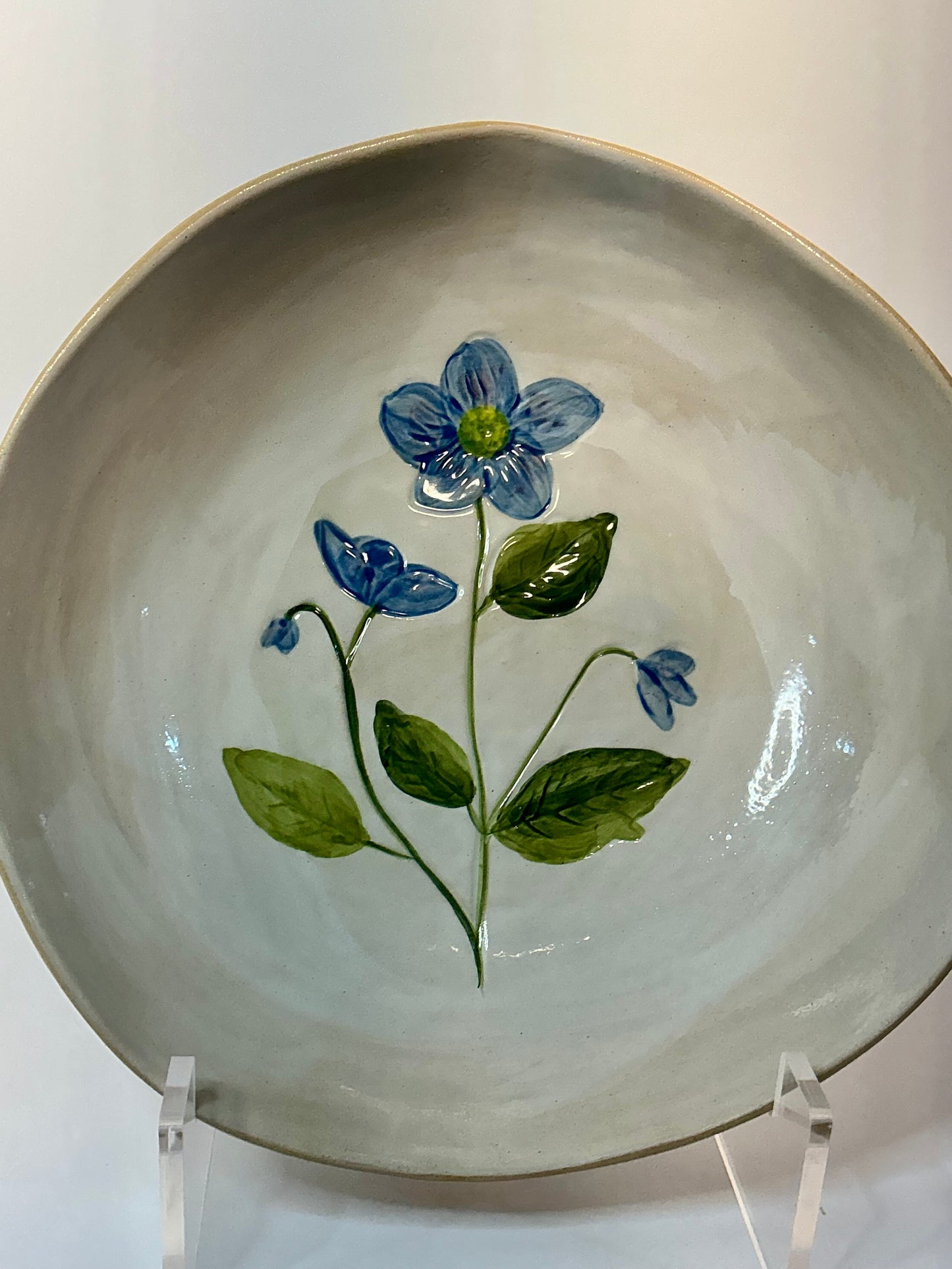 Potter’s Studio Hand-Painted Blue Floral Serving Ceramic Bowl 9”