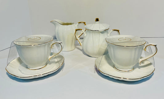 Grace’s Teaware Set of 2 Fine Porcelain Tea/Coffee cups & Saucers w/ creamer & sugar bowl