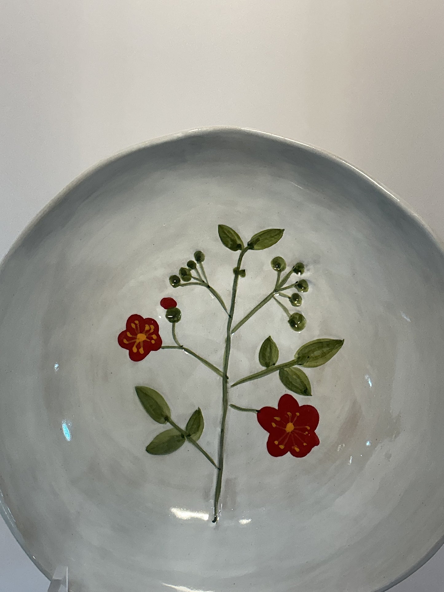 Potter’s Studio Hand-Painted Red Floral Serving Ceramic Bowl 9”