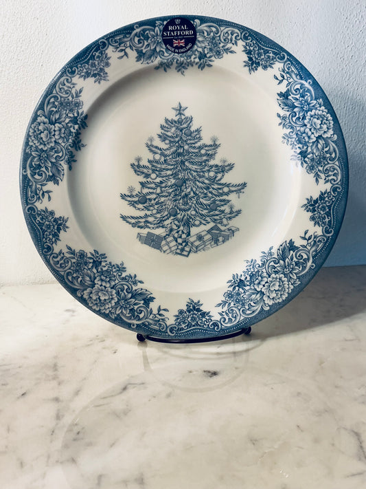 Royal Stafford Christmas Tree * 2 DINNER PLATES * Blue, England, NEW