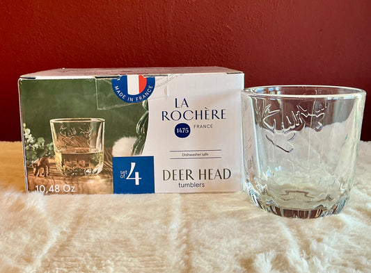 Set of 2 La Rochère Deer Head Whiskey/ Tumbler Glass Clear 10.48 Oz