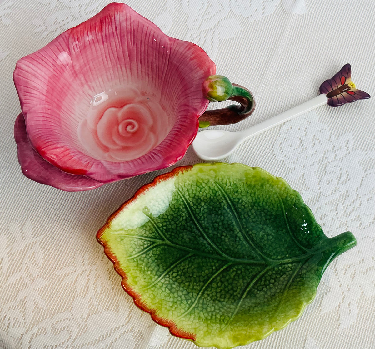 CornerRuby Garden Collection Handcrafted Flower Mug & Teacup Set
