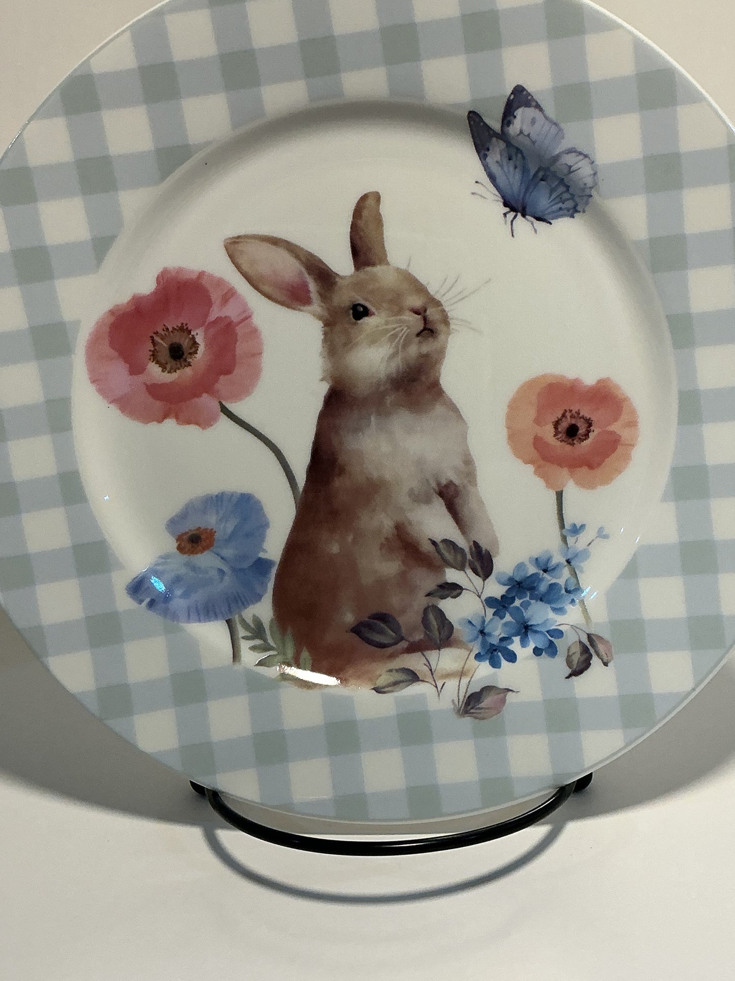 Grace’s Teaware Meadow Bunny Blue Gingham Dessert/Salad plate