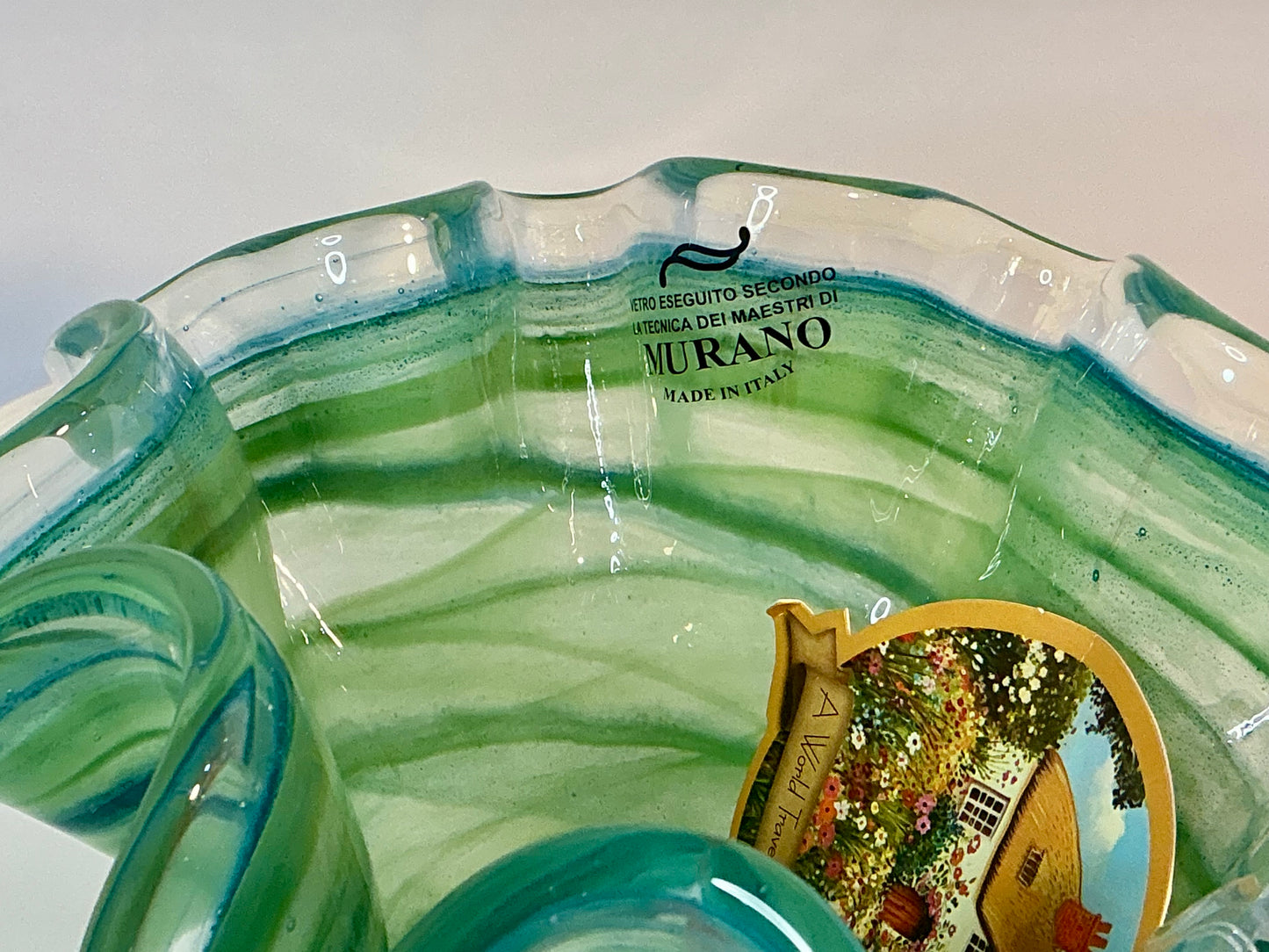 Murano Vetro Eseguito , handblown ruffled centerpiece, Vintage, Made in Italy.