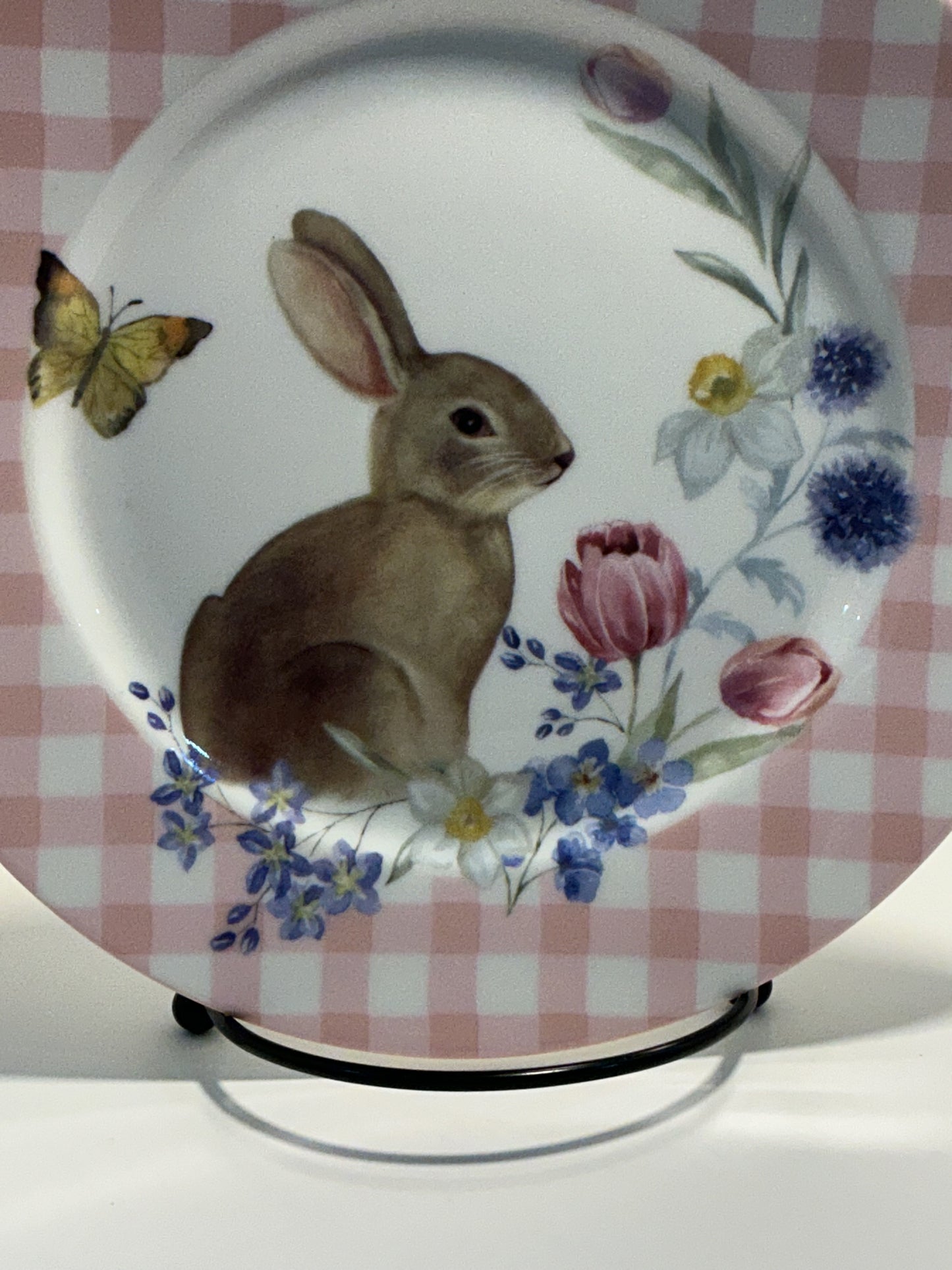 Grace’s Teaware Meadow Bunny Pink Gingham set of 2 Dessert/Salad plate