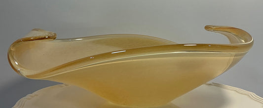 Vintage Murano "White Crystal " centerpiece bowl made in Italy, handcrafted design and signature labels, 11”x3.5”