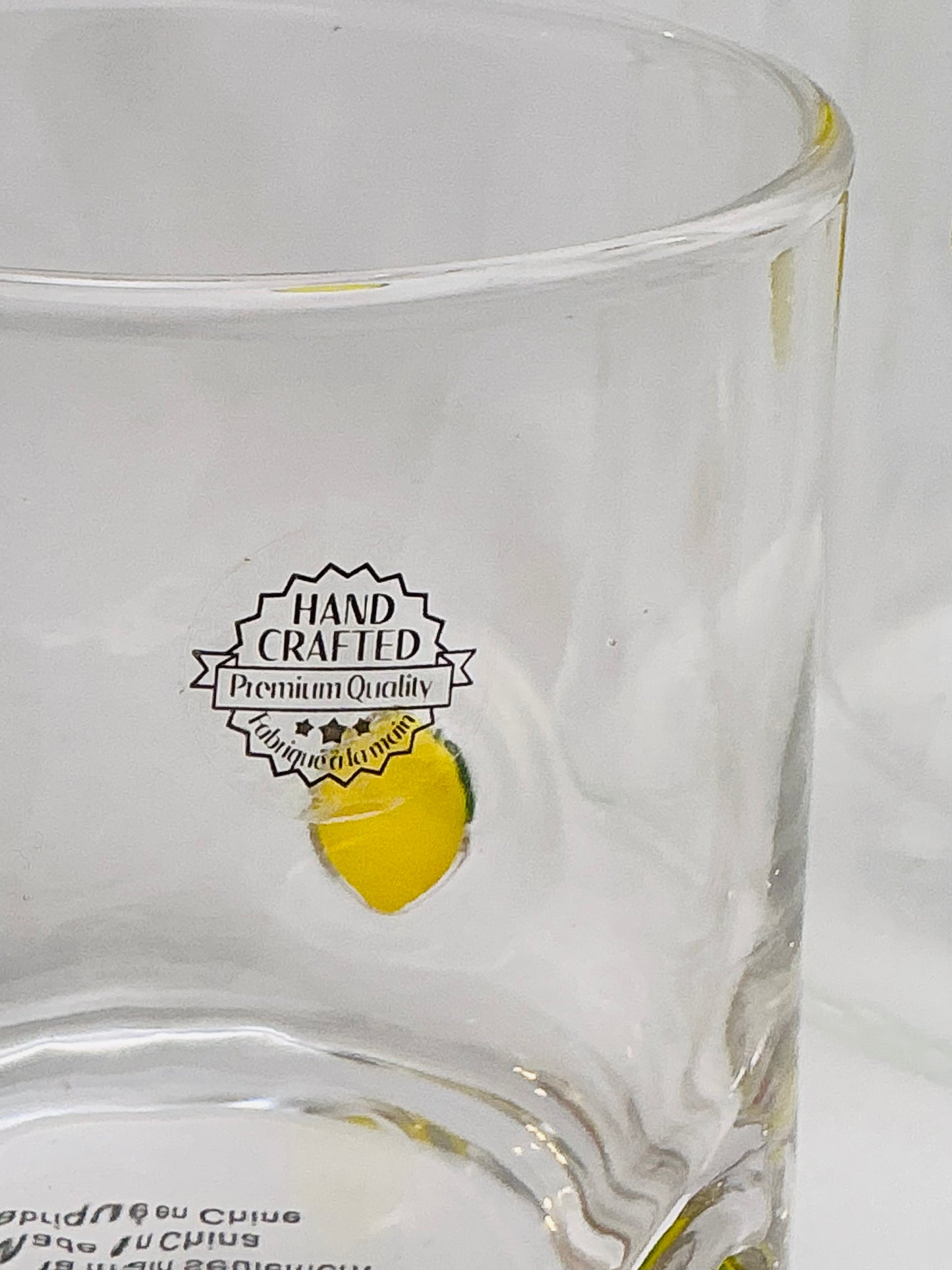 Anthropologie Dupe set of 3 including a Pitcher(7..75”)& 2 Tumblers lemon design, vintage