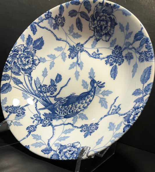 Queen’s Kujaku Blue and White Porcelain 9” Bowl. Made in England
