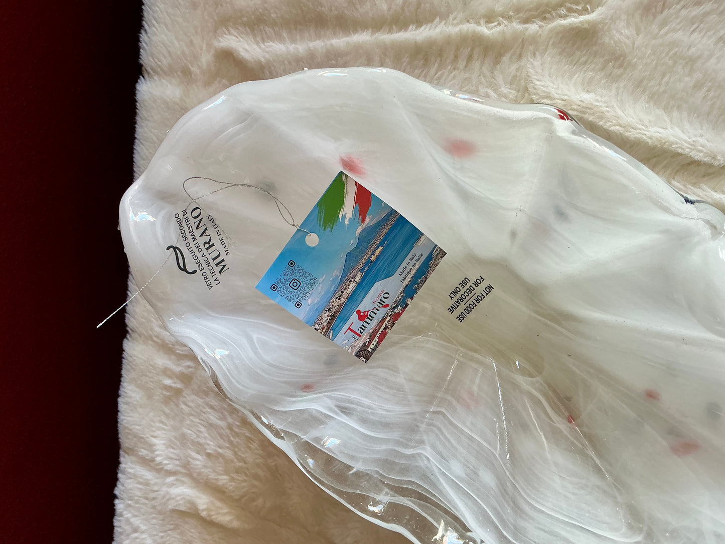 Confetti Hand Blown Glass Bowl Blue Red Green White Murano Italy