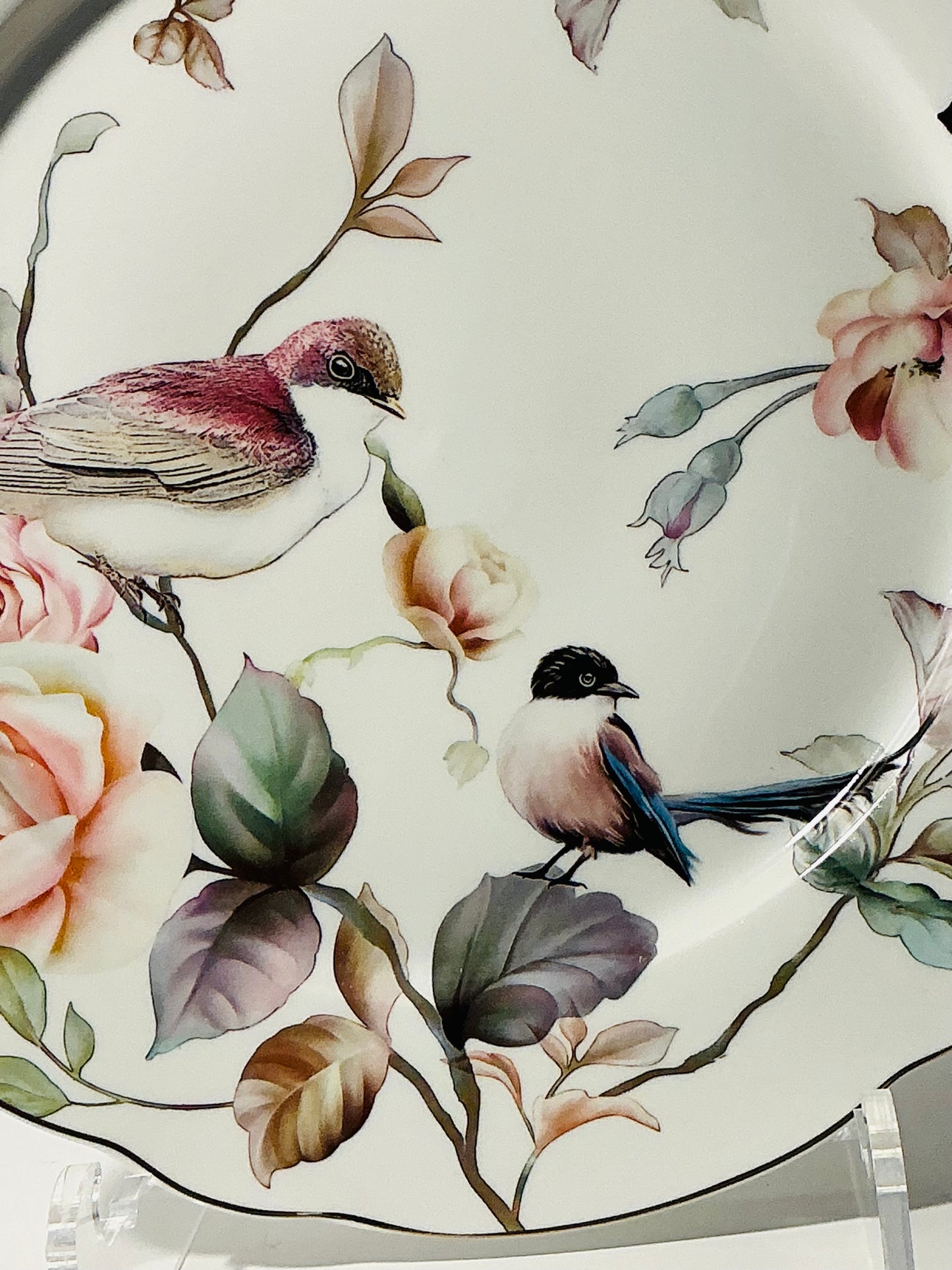 Grace Teaware fine porcelain dinner plate 10.3/4” featuring a pink magnolia bird design