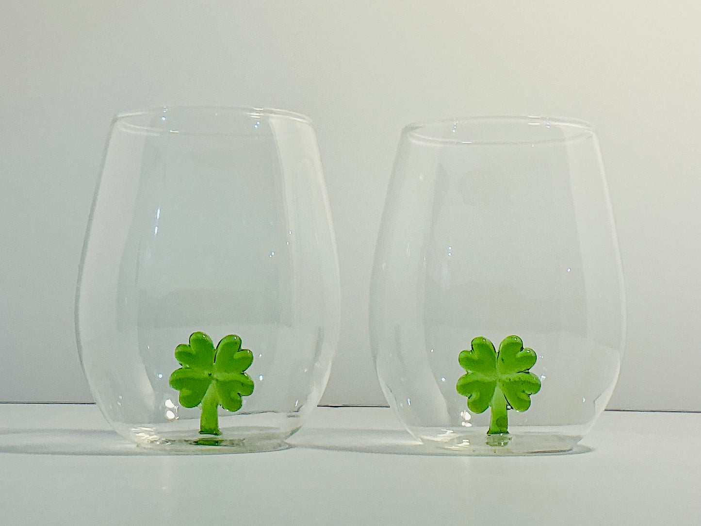 The Ardon Collection Set of 2 Shamrock Stemless Wine Glasses 9oz smaller version 4.5”