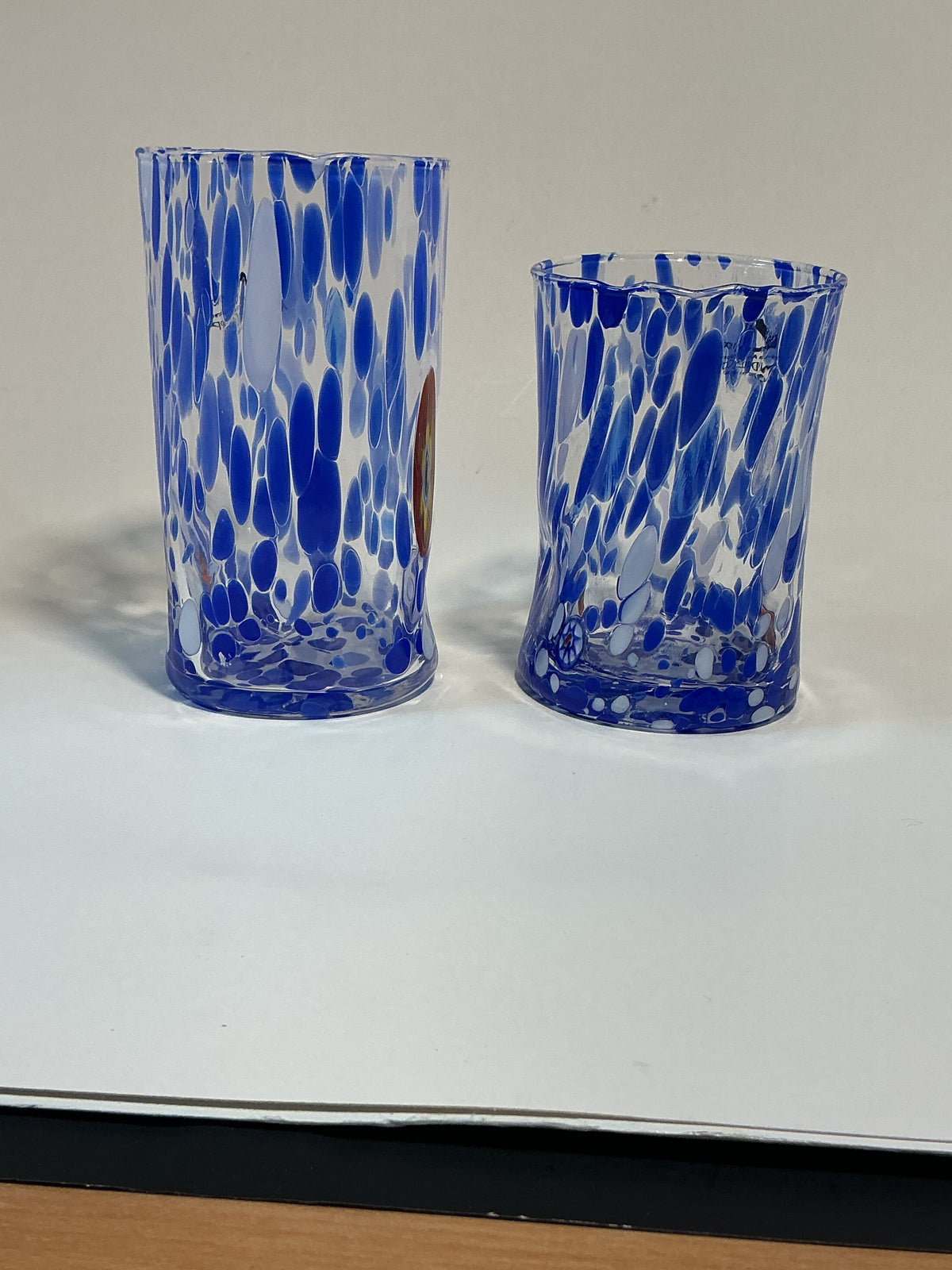 Set of 2 Arte Di Murano blue,multicolored Tumblers by Alessandro Coppola 16oz&10oz Made in Italy