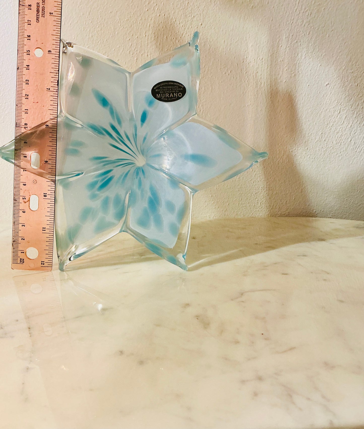 Hand Blown Murano Glass Yellow And Clear Flower Shaped Table Flower