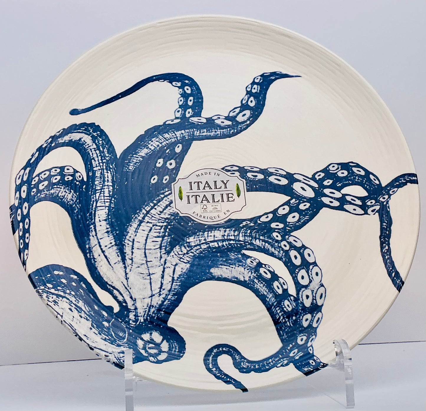 Ceramiche Italia Octopus Dinner Plate & Pasta Bowl – Blue White Italian Handcrafted Coastal