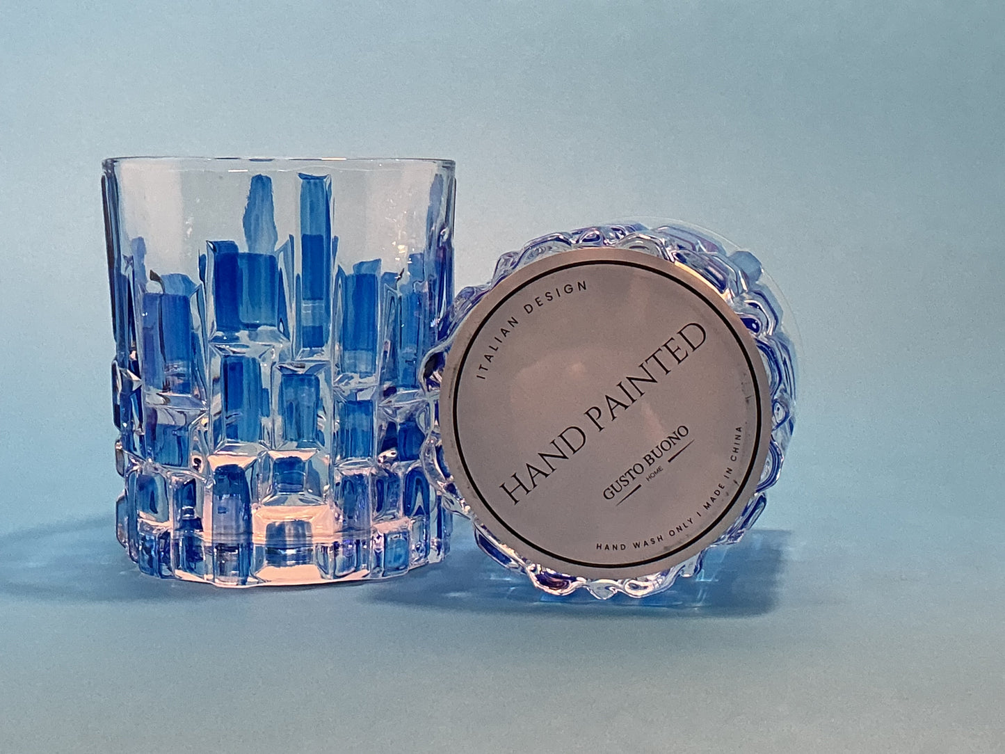 Gusto Buono Blue Hand Painted Drinking/Whisky Glasses set of 2 made in Italy